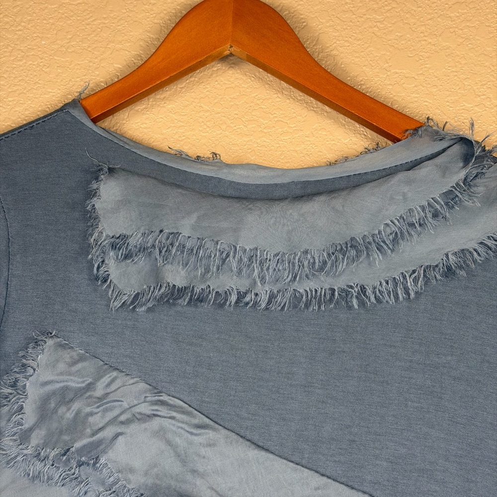 Made in Italy Womens Blue Sz S Boho Fringe Tunic Layered Raw Hem - Picture 8 of 11